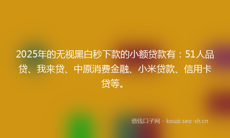 2025年的无视黑白秒下款的小额贷款有：51人品贷、我来贷、中原消费金融、小米贷款、信用卡贷等。