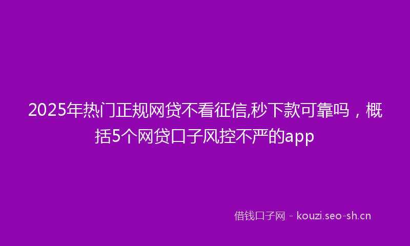 2025年热门正规网贷不看征信,秒下款可靠吗，概括5个网贷口子风控不严的app