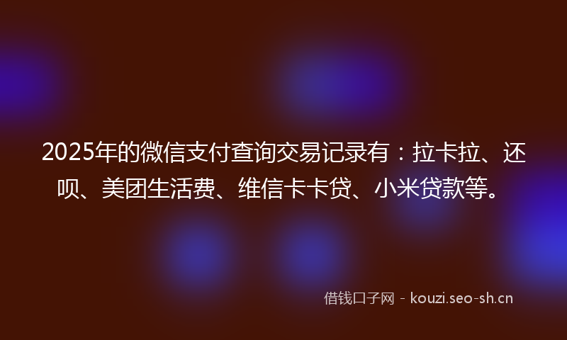 2025年的微信支付查询交易记录有：拉卡拉、还呗、美团生活费、维信卡卡贷、小米贷款等。