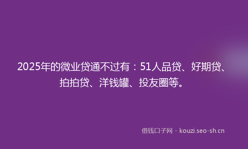 2025年的微业贷通不过有：51人品贷、好期贷、拍拍贷、洋钱罐、投友圈等。