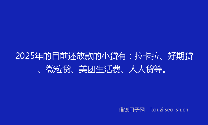 2025年的目前还放款的小贷有：拉卡拉、好期贷、微粒贷、美团生活费、人人贷等。