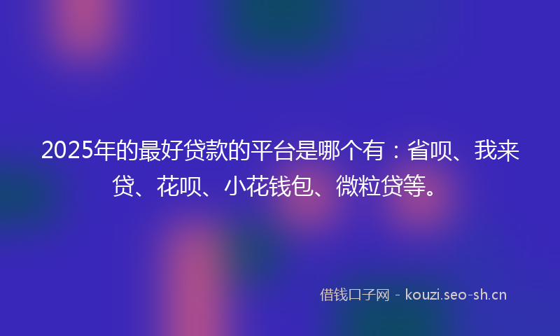 2025年的最好贷款的平台是哪个有：省呗、我来贷、花呗、小花钱包、微粒贷等。