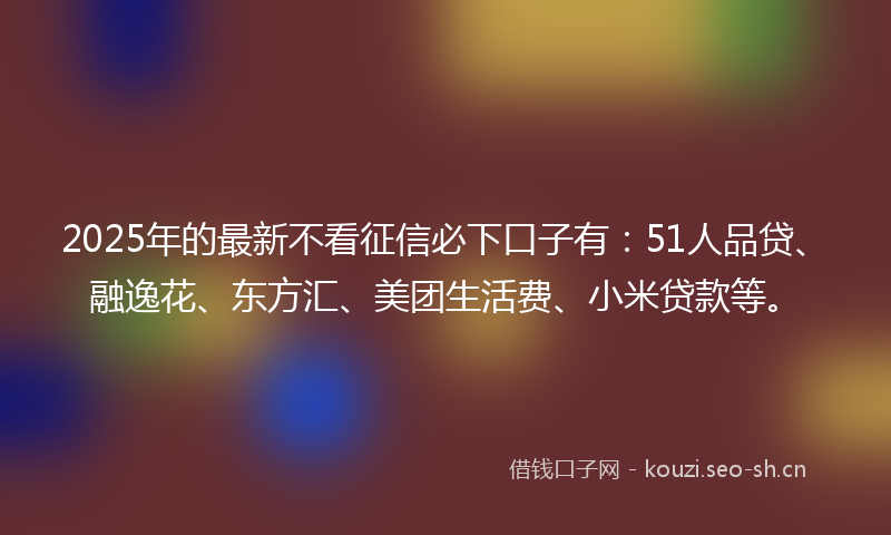 2025年的最新不看征信必下口子有：51人品贷、融逸花、东方汇、美团生活费、小米贷款等。
