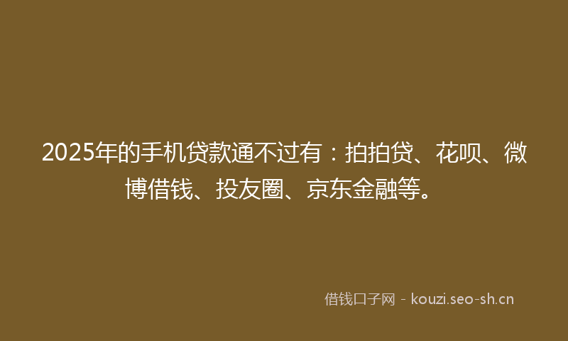 2025年的手机贷款通不过有:拍拍贷、花呗、微博借钱、投友圈、京东金融等。