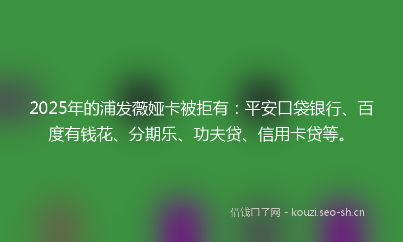 2025年的浦发薇娅卡被拒有：平安口袋银行、百度有钱花、分期乐、功夫贷、信用卡贷等。