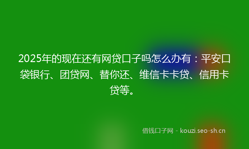 2025年的现在还有网贷口子吗怎么办有：平安口袋银行、团贷网、替你还、维信卡卡贷、信用卡贷等。