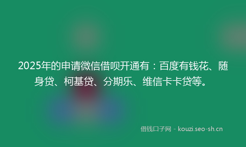 2025年的申请微信借呗开通有：百度有钱花、随身贷、柯基贷、分期乐、维信卡卡贷等。