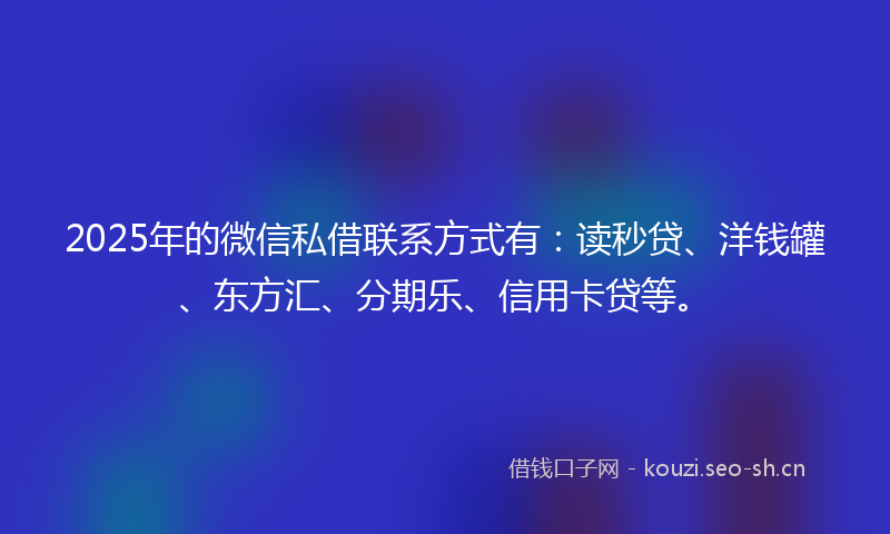 2025年的微信私借联系方式有：读秒贷、洋钱罐、东方汇、分期乐、信用卡贷等。