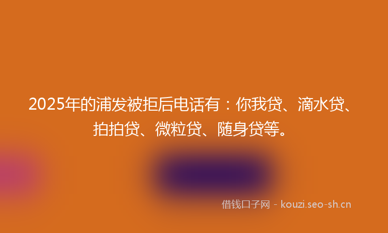 2025年的浦发被拒后电话有：你我贷、滴水贷、拍拍贷、微粒贷、随身贷等。