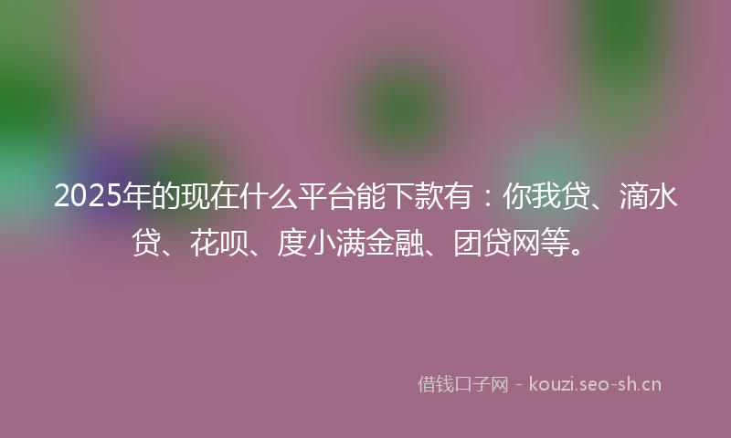 2025年的现在什么平台能下款有：你我贷、滴水贷、花呗、度小满金融、团贷网等。