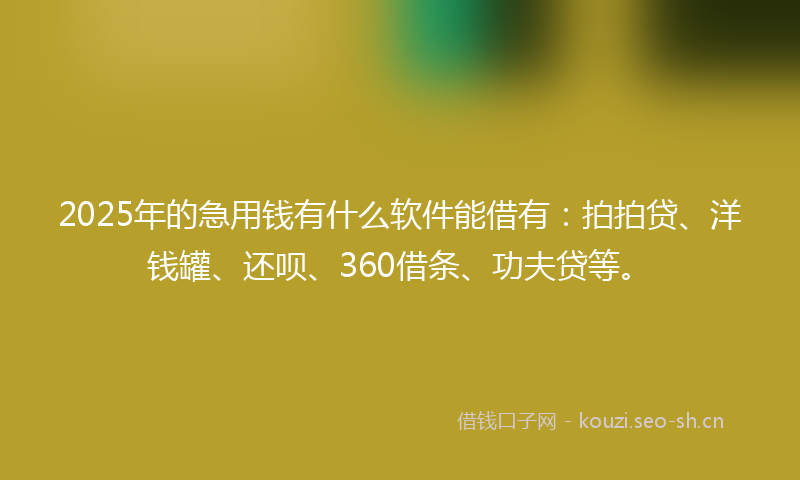 2025年的急用钱有什么软件能借有：拍拍贷、洋钱罐、还呗、360借条、功夫贷等。
