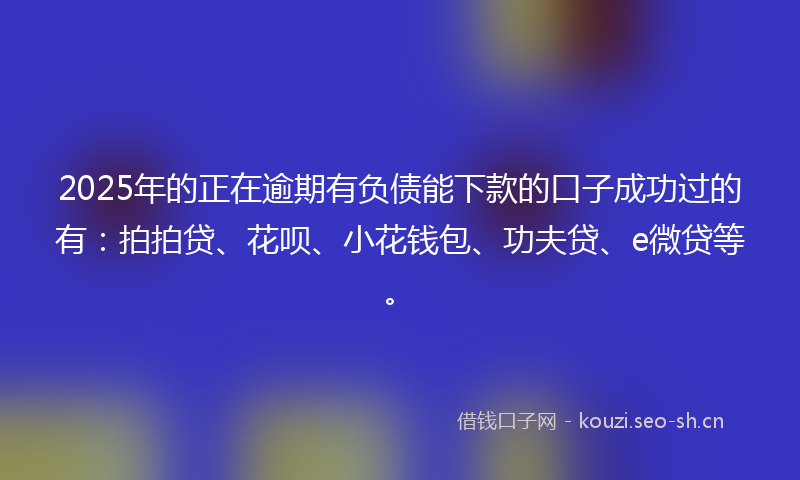 2025年的正在逾期有负债能下款的口子成功过的有：拍拍贷、花呗、小花钱包、功夫贷、e微贷等。