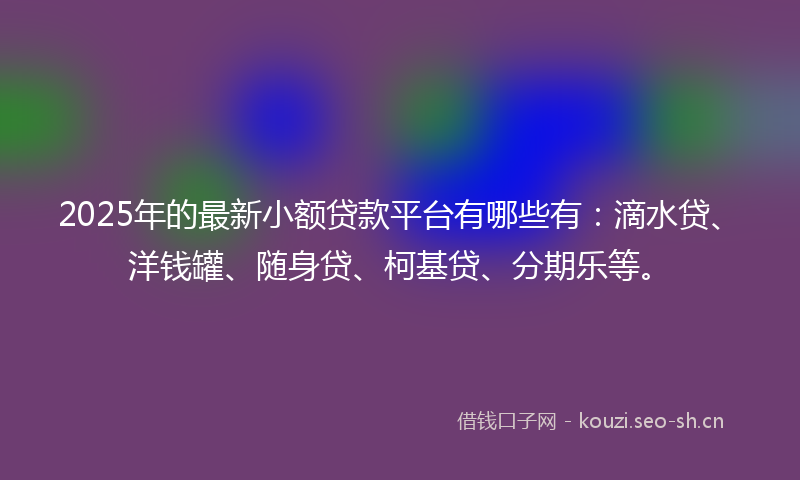 2025年的最新小额贷款平台有哪些有：滴水贷、洋钱罐、随身贷、柯基贷、分期乐等。