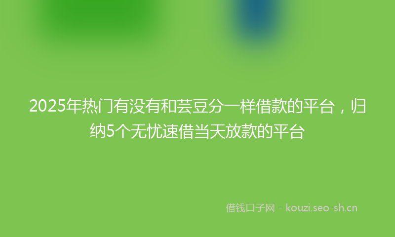 2025年热门有没有和芸豆分一样借款的平台，归纳5个无忧速借当天放款的平台