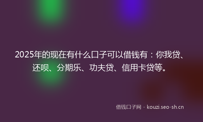 2025年的现在有什么口子可以借钱有：你我贷、还呗、分期乐、功夫贷、信用卡贷等。