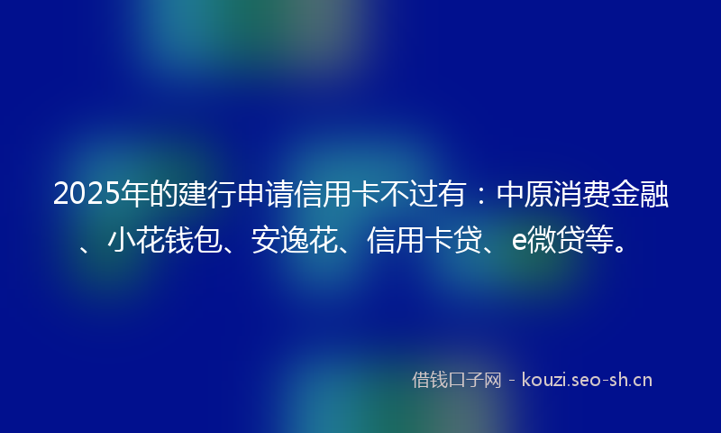 2025年的建行申请信用卡不过有：中原消费金融、小花钱包、安逸花、信用卡贷、e微贷等。