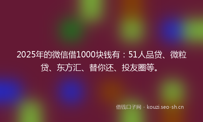 2025年的微信借1000块钱有:51人品贷、微粒贷、东方汇、替你还、投友圈等。