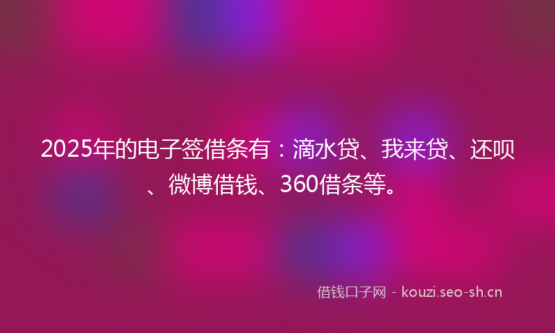 2025年的电子签借条有：滴水贷、我来贷、还呗、微博借钱、360借条等。