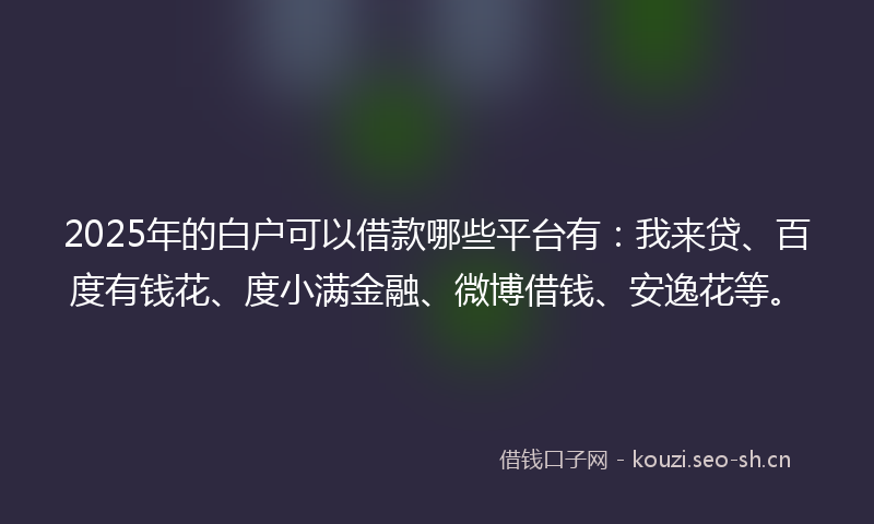 2025年的白户可以借款哪些平台有：我来贷、百度有钱花、度小满金融、微博借钱、安逸花等。