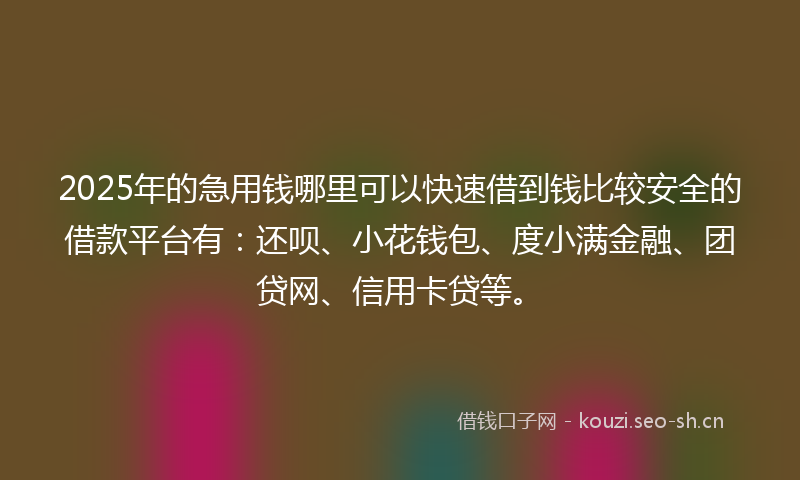 2025年的急用钱哪里可以快速借到钱比较安全的借款平台有：还呗、小花钱包、度小满金融、团贷网、信用卡贷等。