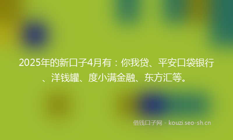 2025年的新口子4月有：你我贷、平安口袋银行、洋钱罐、度小满金融、东方汇等。