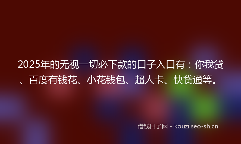 2025年的无视一切必下款的口子入口有：你我贷、百度有钱花、小花钱包、超人卡、快贷通等。