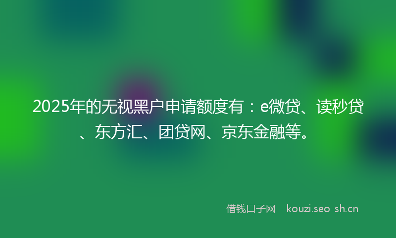 2025年的无视黑户申请额度有:e微贷、读秒贷、东方汇、团贷网、京东金融等。