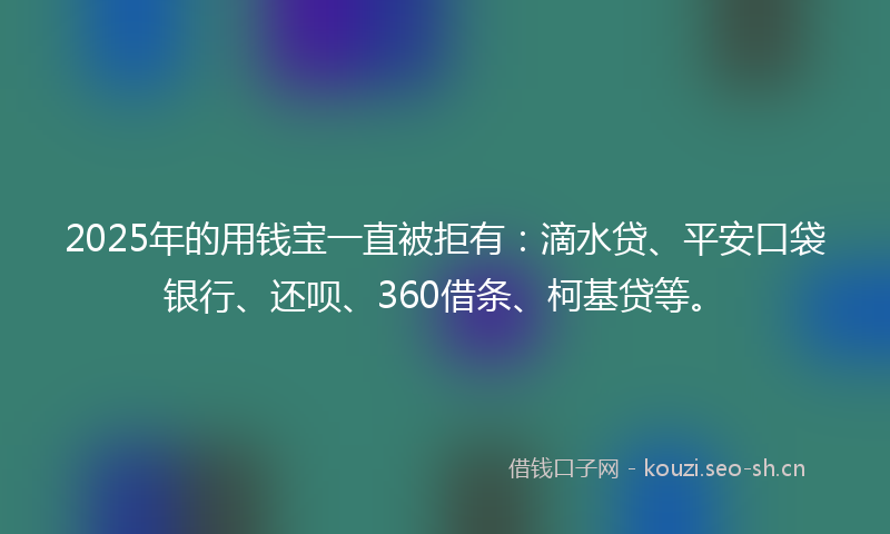 2025年的用钱宝一直被拒有：滴水贷、平安口袋银行、还呗、360借条、柯基贷等。