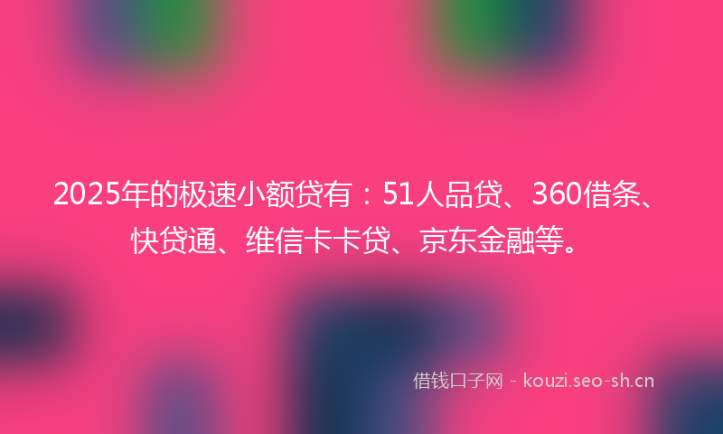 2025年的极速小额贷有：51人品贷、360借条、快贷通、维信卡卡贷、京东金融等。
