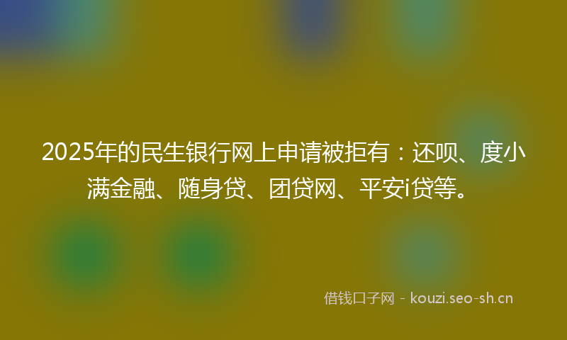2025年的民生银行网上申请被拒有：还呗、度小满金融、随身贷、团贷网、平安i贷等。