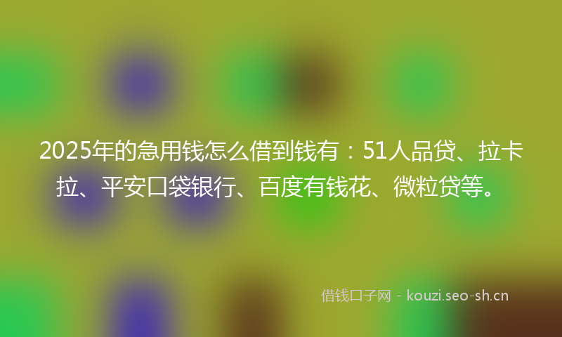 2025年的急用钱怎么借到钱有：51人品贷、拉卡拉、平安口袋银行、百度有钱花、微粒贷等。