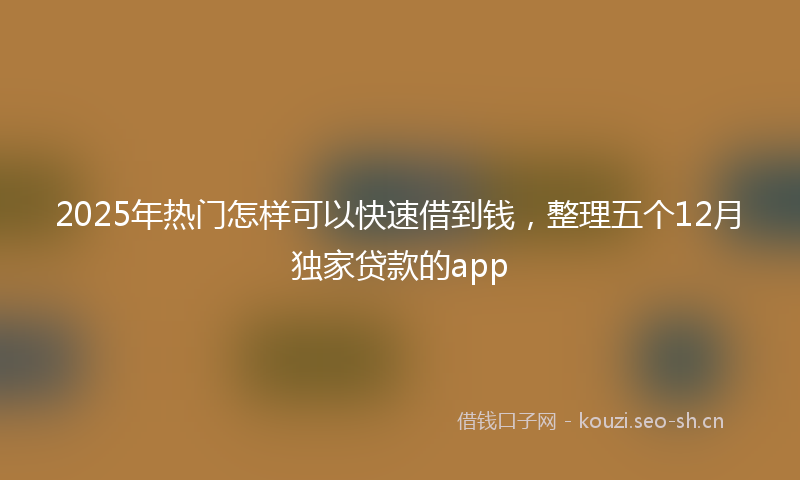 2025年热门怎样可以快速借到钱，整理五个12月独家贷款的app