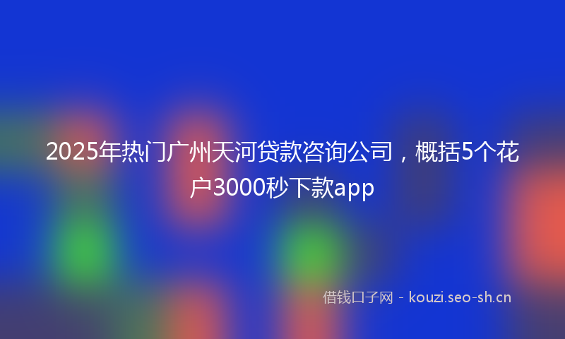 2025年热门广州天河贷款咨询公司，概括5个花户3000秒下款app