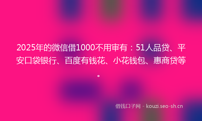 2025年的微信借1000不用审有:51人品贷、平安口袋银行、百度有钱花、小花钱包、惠商贷等。