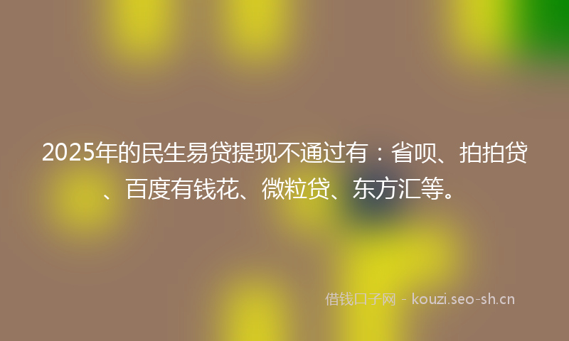 2025年的民生易贷提现不通过有：省呗、拍拍贷、百度有钱花、微粒贷、东方汇等。
