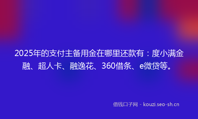 2025年的支付主备用金在哪里还款有：度小满金融、超人卡、融逸花、360借条、e微贷等。