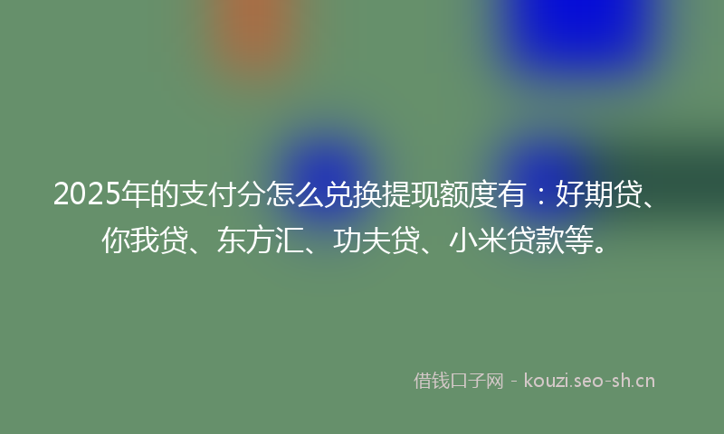 2025年的支付分怎么兑换提现额度有：好期贷、你我贷、东方汇、功夫贷、小米贷款等。