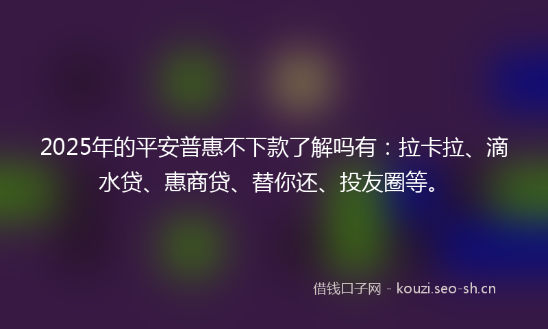 2025年的平安普惠不下款了解吗有：拉卡拉、滴水贷、惠商贷、替你还、投友圈等。