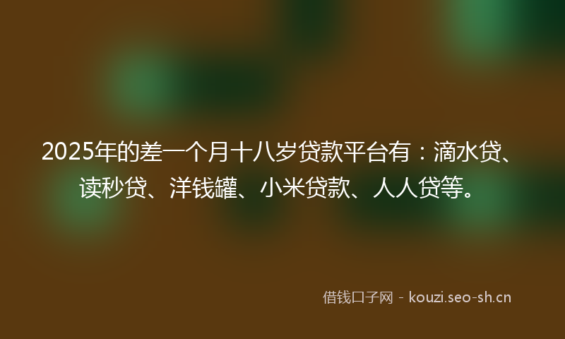 2025年的差一个月十八岁贷款平台有：滴水贷、读秒贷、洋钱罐、小米贷款、人人贷等。