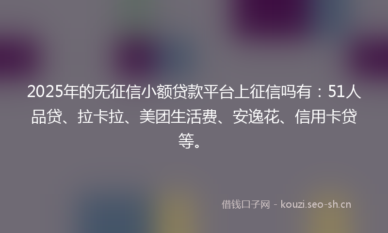 2025年的无征信小额贷款平台上征信吗有：51人品贷、拉卡拉、美团生活费、安逸花、信用卡贷等。