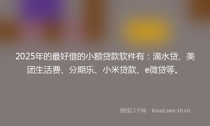 2025年的最好借的小额贷款软件有：滴水贷、美团生活费、分期乐、小米贷款、e微贷等。