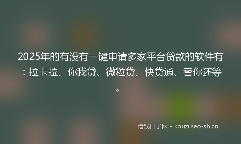 2025年的有没有一键申请多家平台贷款的软件有：拉卡拉、你我贷、微粒贷、快贷通、替你还等。