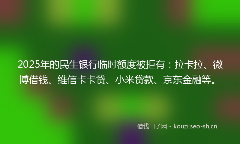 2025年的民生银行临时额度被拒有:拉卡拉、微博借钱、维信卡卡贷、小米贷款、京东金融等。