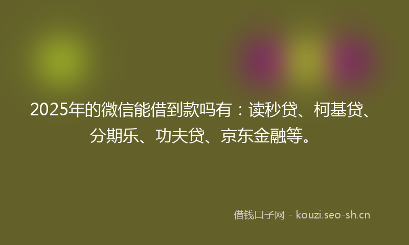 2025年的微信能借到款吗有：读秒贷、柯基贷、分期乐、功夫贷、京东金融等。