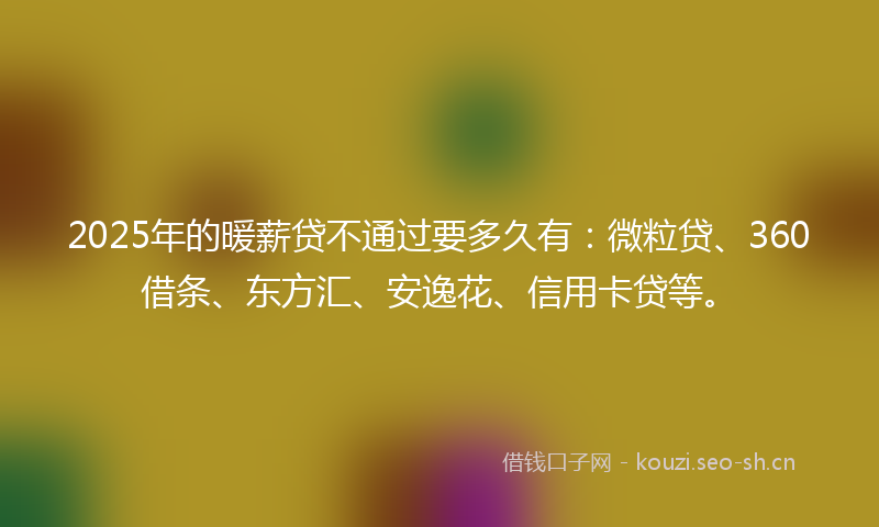 2025年的暖薪贷不通过要多久有：微粒贷、360借条、东方汇、安逸花、信用卡贷等。