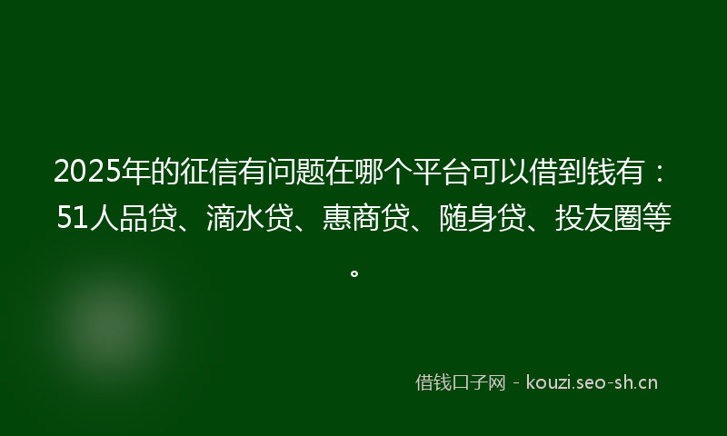 2025年的征信有问题在哪个平台可以借到钱有：51人品贷、滴水贷、惠商贷、随身贷、投友圈等。