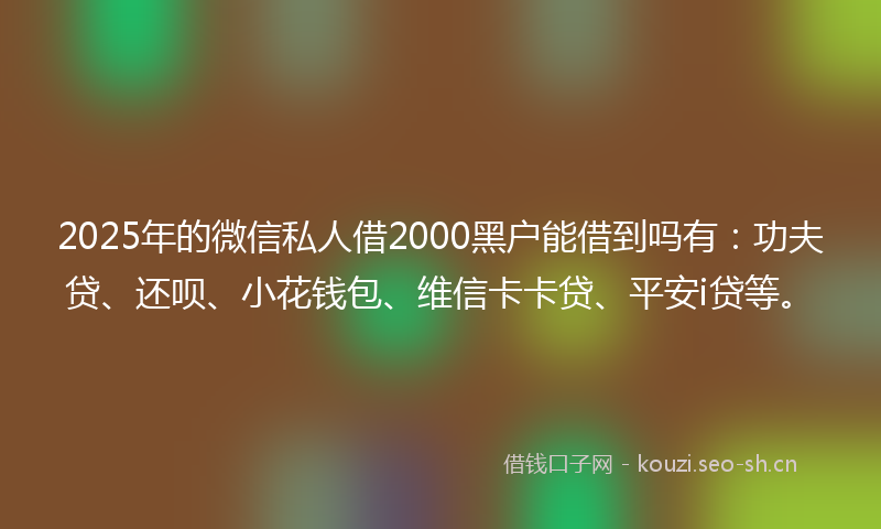 2025年的微信私人借2000黑户能借到吗有：功夫贷、还呗、小花钱包、维信卡卡贷、平安i贷等。