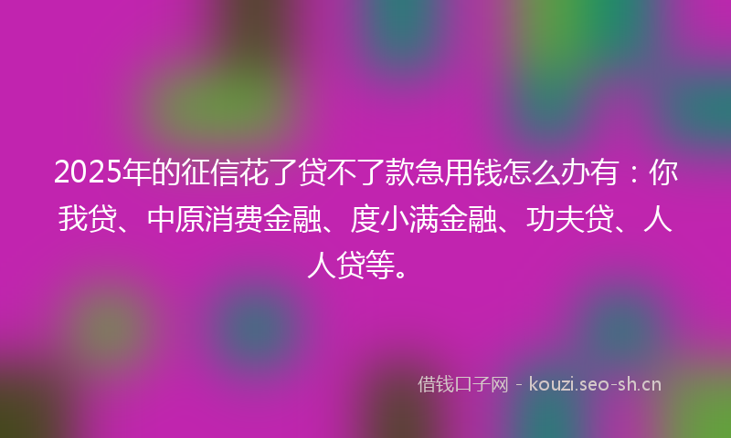 2025年的征信花了贷不了款急用钱怎么办有：你我贷、中原消费金融、度小满金融、功夫贷、人人贷等。