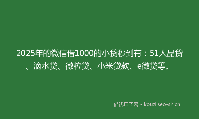 2025年的微信借1000的小贷秒到有：51人品贷、滴水贷、微粒贷、小米贷款、e微贷等。
