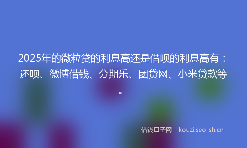 2025年的微粒贷的利息高还是借呗的利息高有：还呗、微博借钱、分期乐、团贷网、小米贷款等。